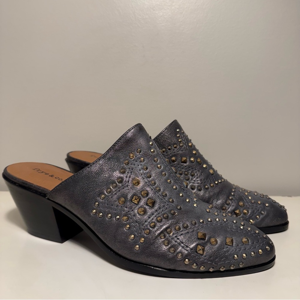 Frye & Co. Phoenix Leather Studded Heeled Mule Womens Size 9.5 Gold Grunge West